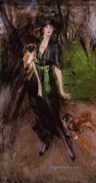  old Art Painting - Portrait of a Lady Lina Bilitis with Two Pekinese genre Giovanni Boldini